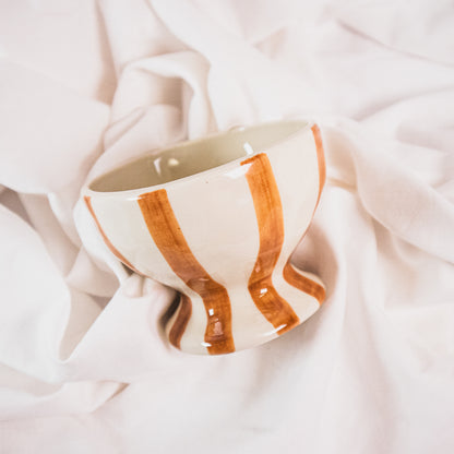Hand-Painted Stoneware Striped Footed Bowl