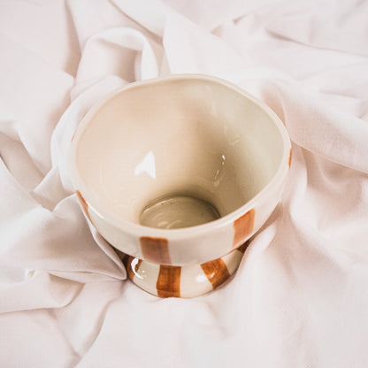 Hand-Painted Stoneware Striped Footed Bowl