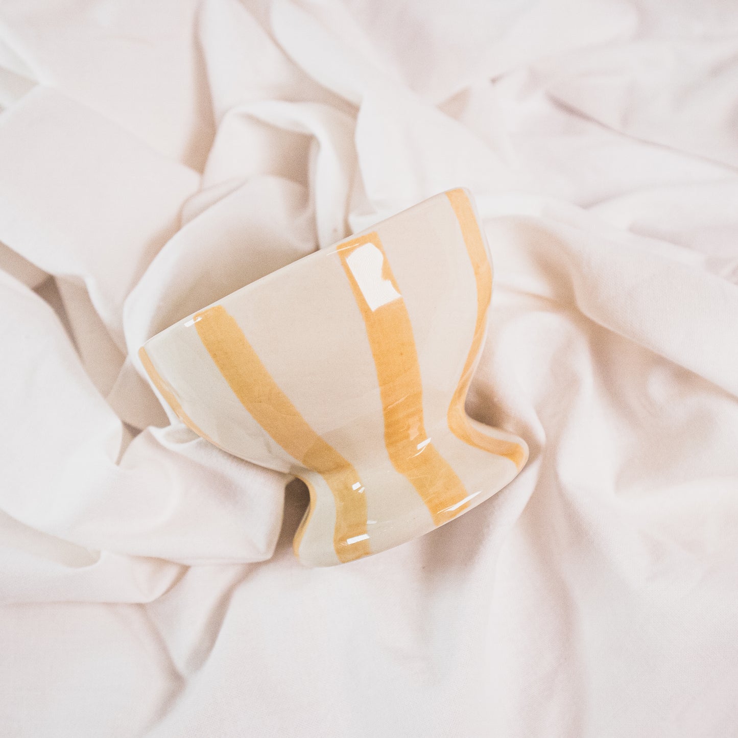 Hand-Painted Stoneware Striped Footed Bowl