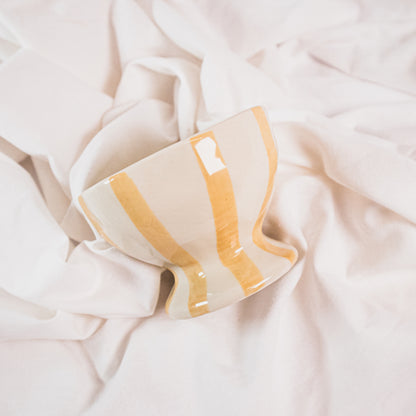 Hand-Painted Stoneware Striped Footed Bowl