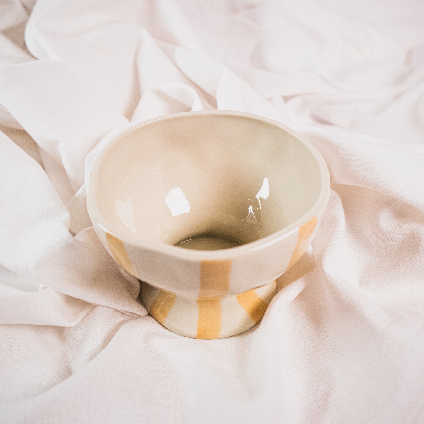 Hand-Painted Stoneware Striped Footed Bowl