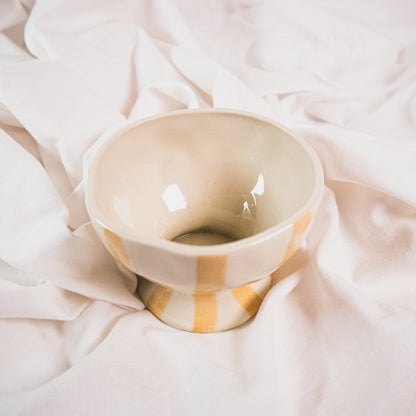 Hand-Painted Stoneware Striped Footed Bowl
