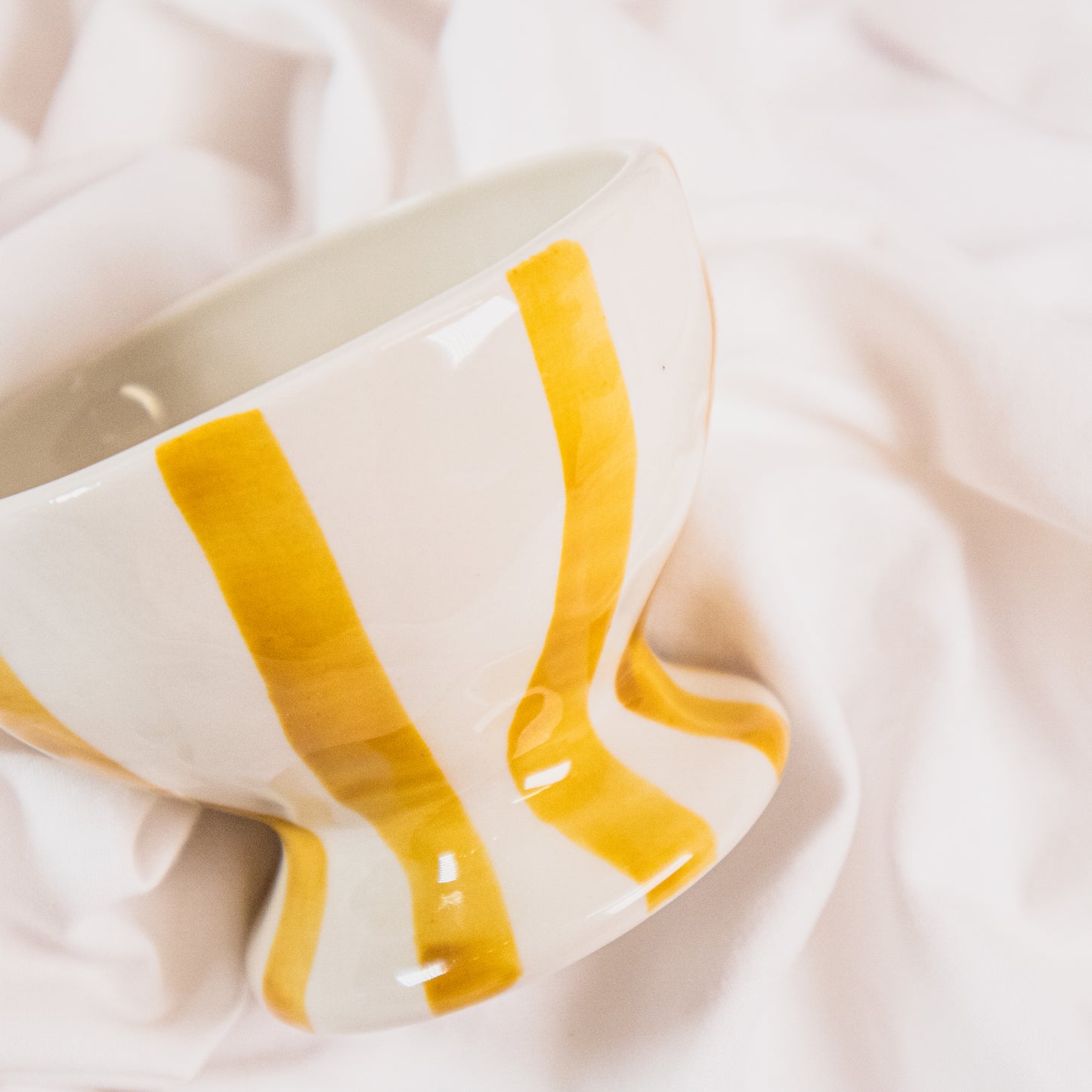 Hand-Painted Stoneware Striped Footed Bowl