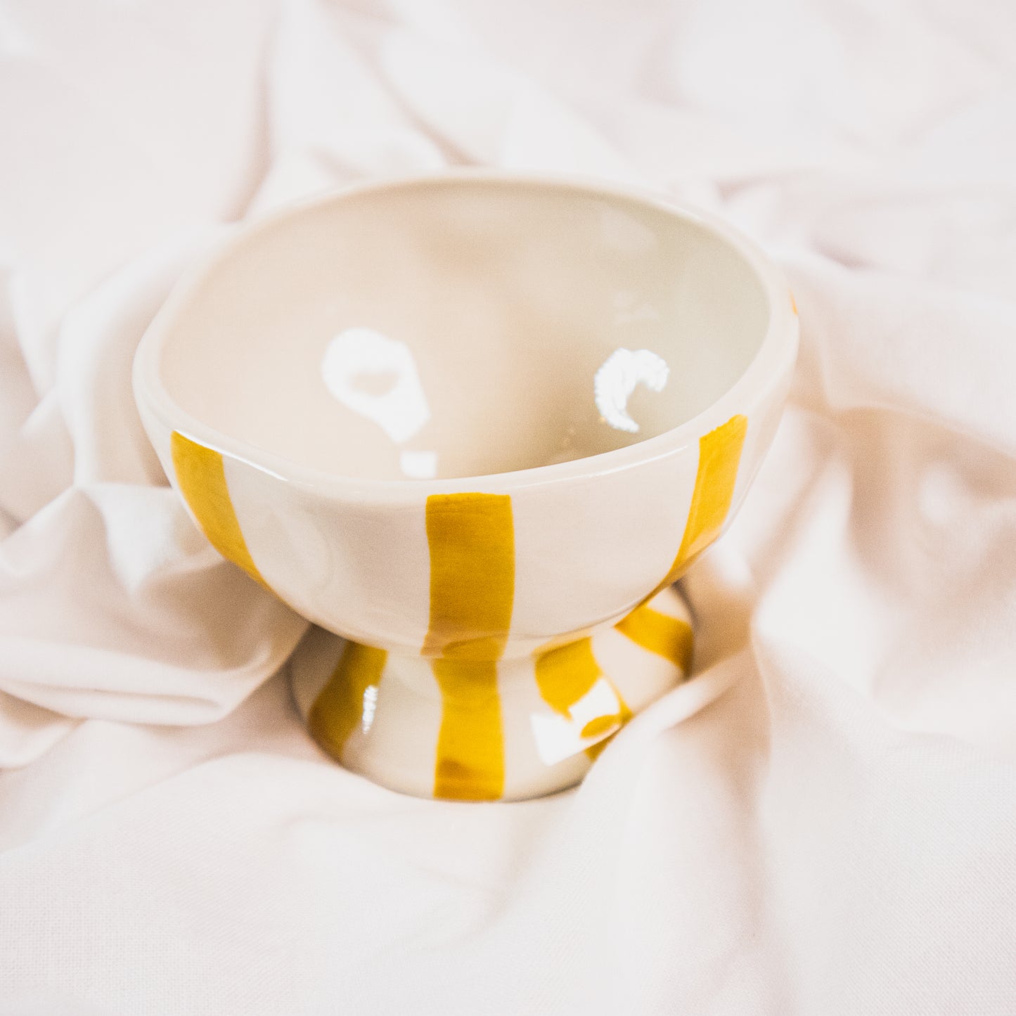 Hand-Painted Stoneware Striped Footed Bowl