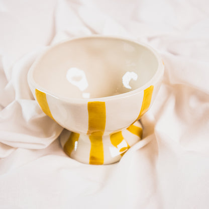 Hand-Painted Stoneware Striped Footed Bowl
