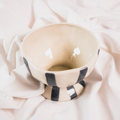 Hand-Painted Stoneware Striped Footed Bowl