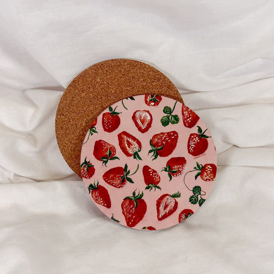 Strawberries Cork Coaster