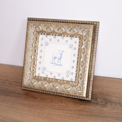 Blue Tile Lamb Framed Wall Art