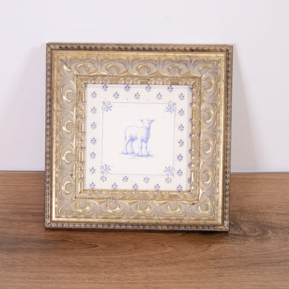 Blue Tile Lamb Framed Wall Art