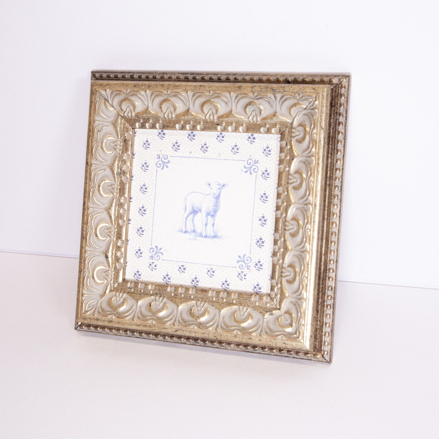 Blue Tile Lamb Framed Wall Art