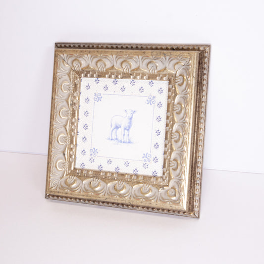 Blue Tile Lamb Framed Wall Art