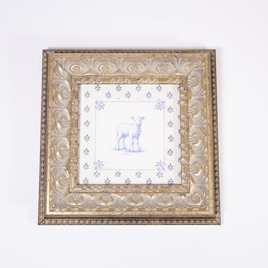Blue Tile Lamb Framed Wall Art