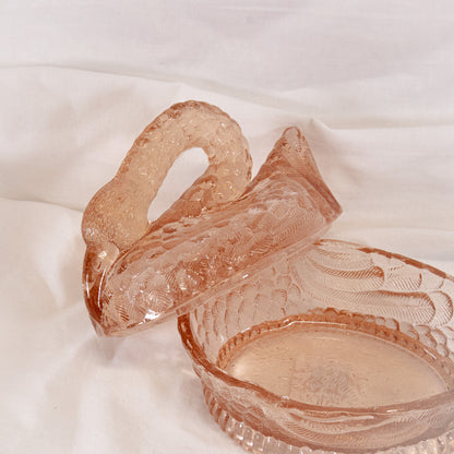 Pink Glass Swan Dish