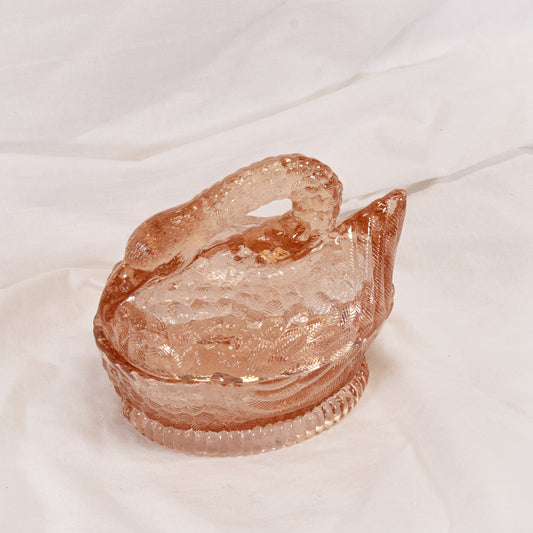 Pink Glass Swan Dish