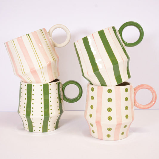 Pink And Green Striped Mug