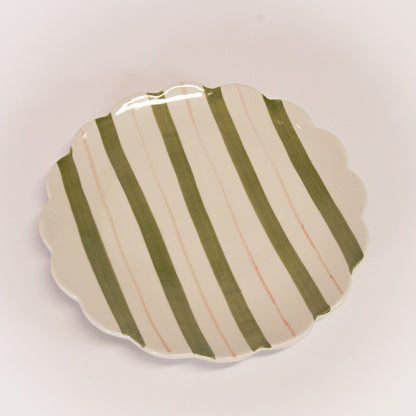 Pink And Green Scalloped Plate