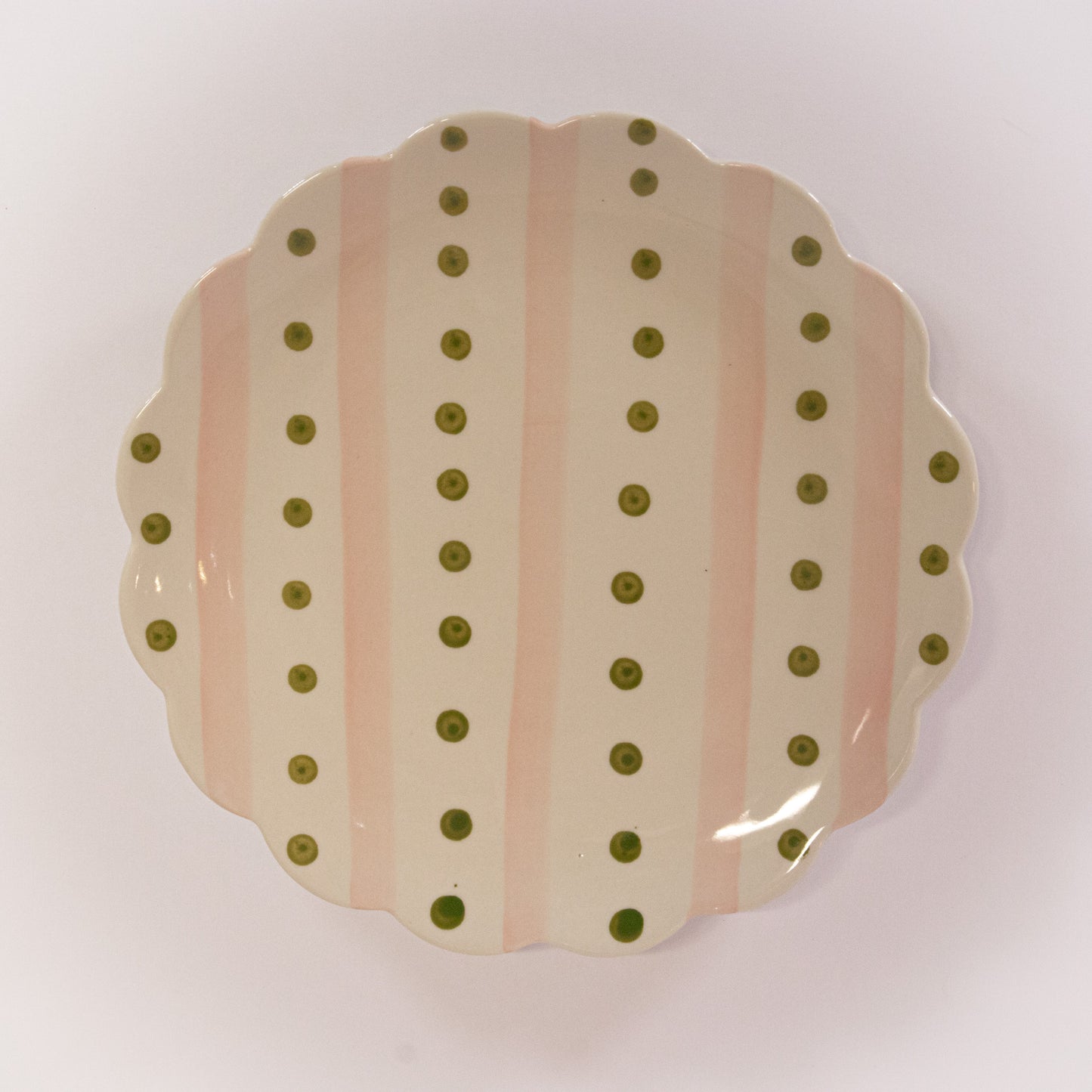 Pink And Green Scalloped Plate
