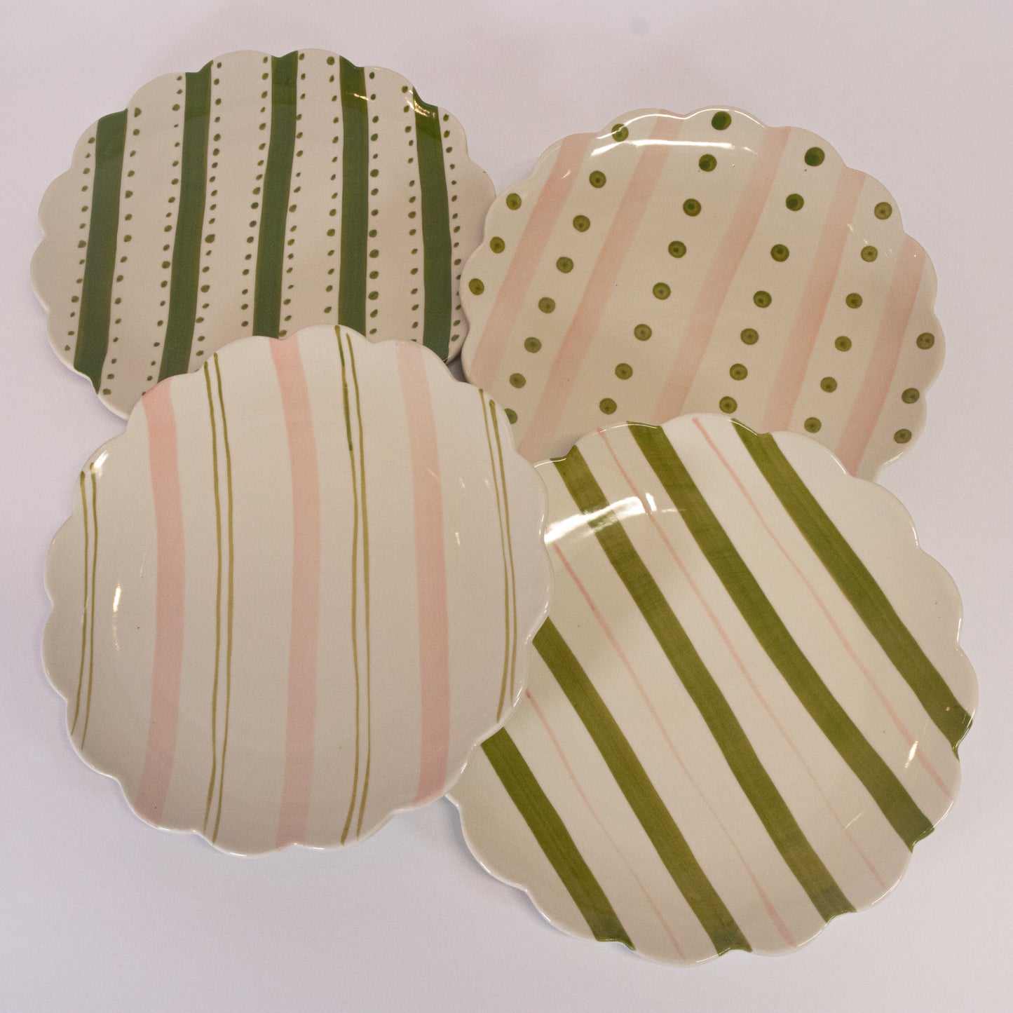 Pink And Green Scalloped Plate