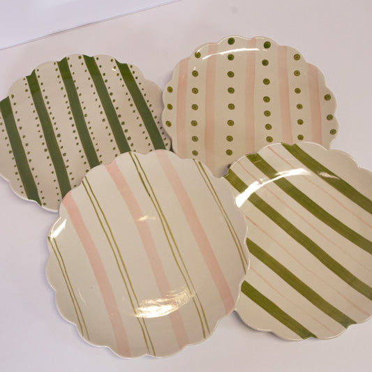 Pink And Green Scalloped Plate