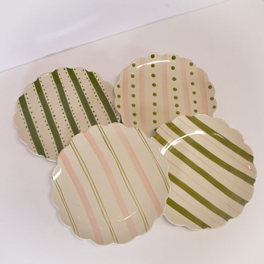 Pink And Green Scalloped Plate