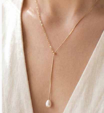 Mixed Chain Pearl Drop Necklace