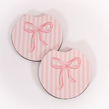 Striped Bow Car Coaster Set