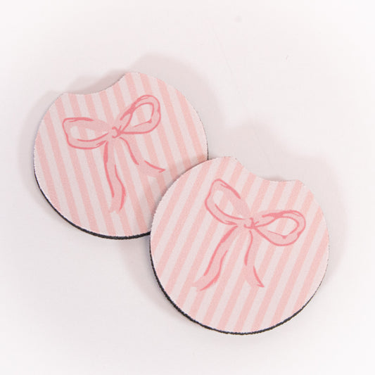 Striped Bow Car Coaster Set