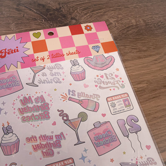 21st Birthday Temporary Tattoos