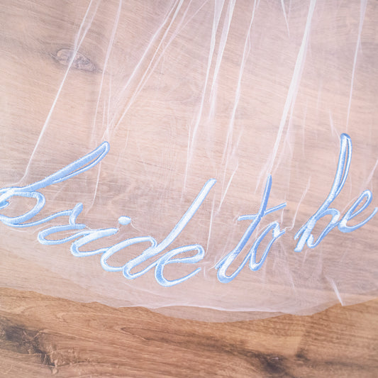 Bride To Be Party Veil (Blue Embroidery)