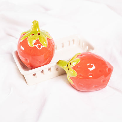 Strawberry Salt and Pepper Shakers in Berry Basket