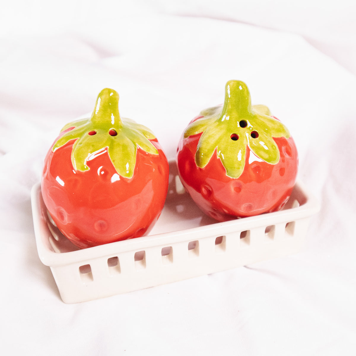 Strawberry Salt and Pepper Shakers in Berry Basket