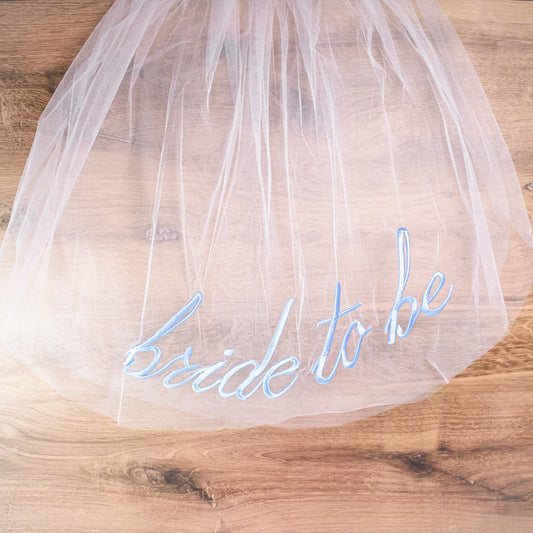 Bride To Be Party Veil (Blue Embroidery)