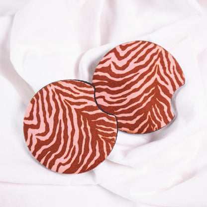 Pink Zebra Car Coaster Set