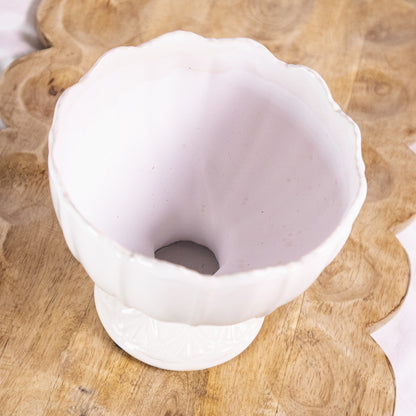 Scalloped Ceramic Pedestal Bowl