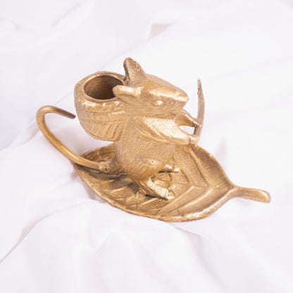 Mouse on Leaf Boat Taper Candle Holder