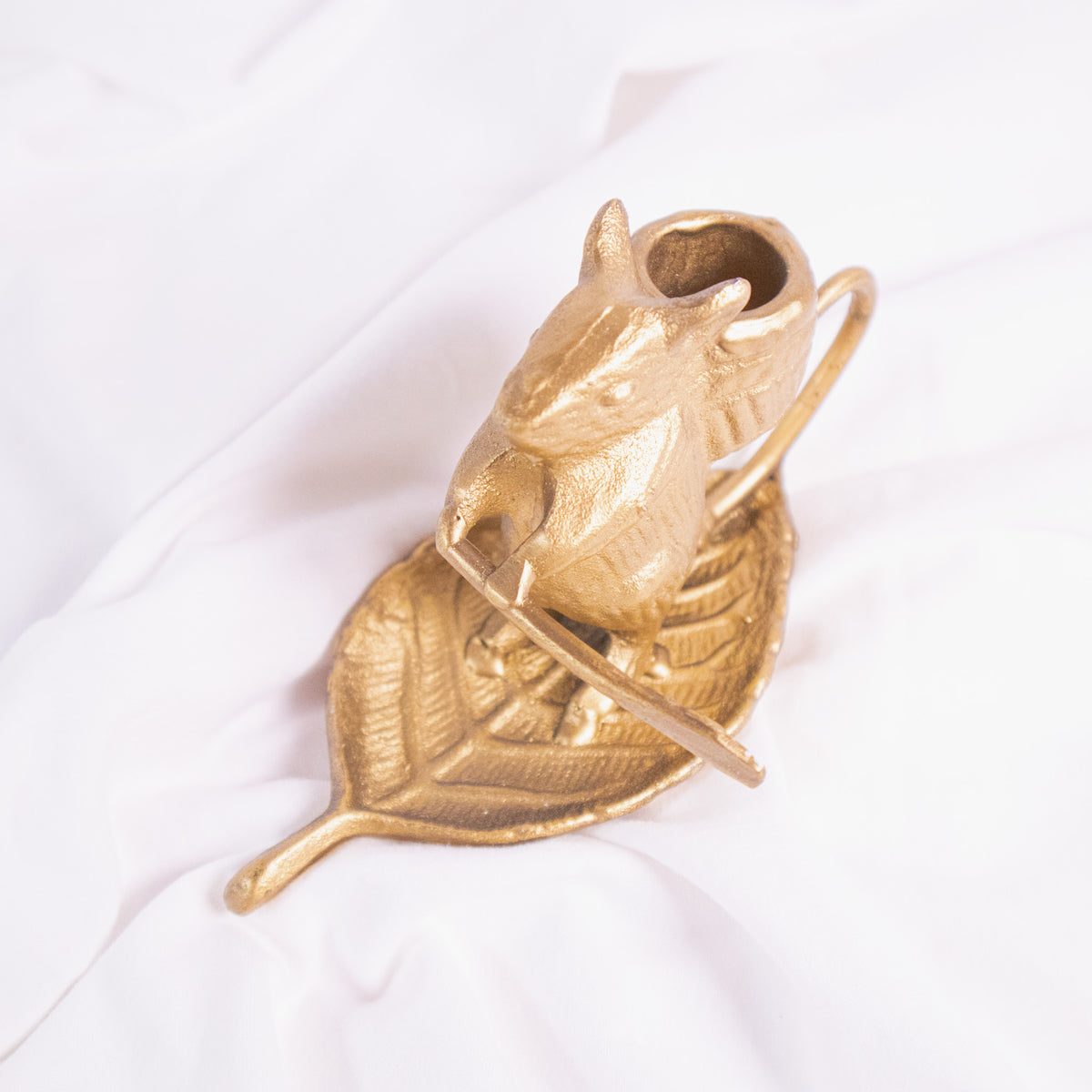Mouse on Leaf Boat Taper Candle Holder