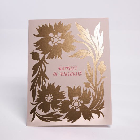 Happiest Of Birthdays Gold Floral Greeting Card