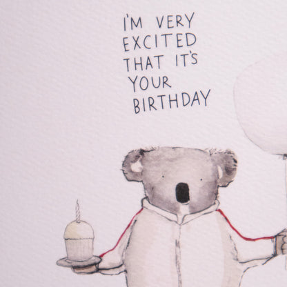 Excited Koala Birthday Greeting Card