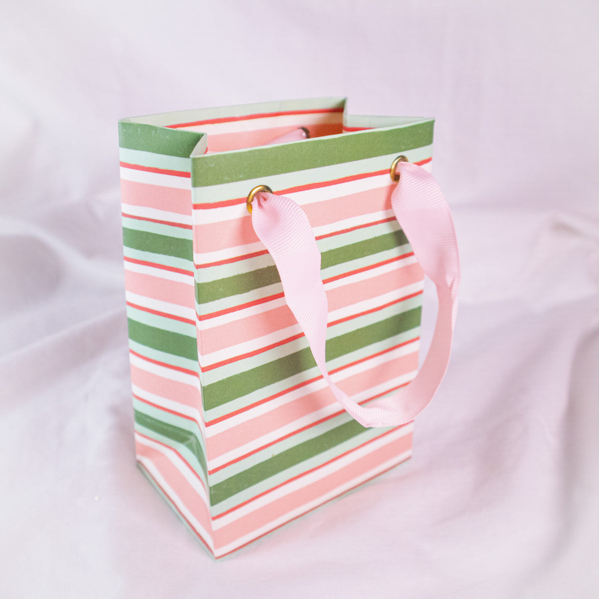 Green and Red Striped Gift Bag