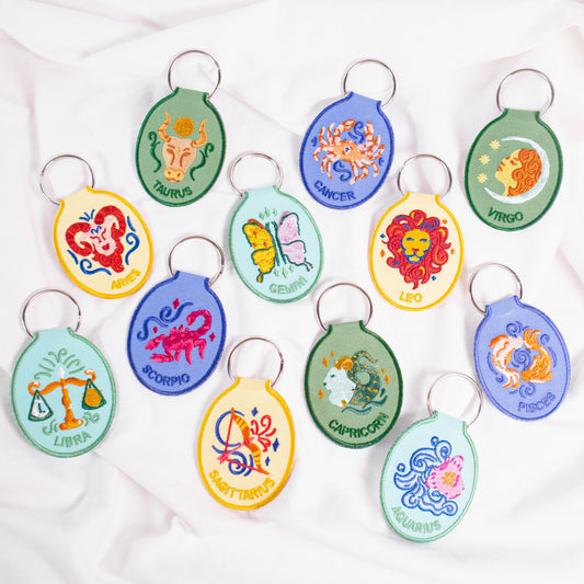 Zodiac Sign Embroidered Keychain