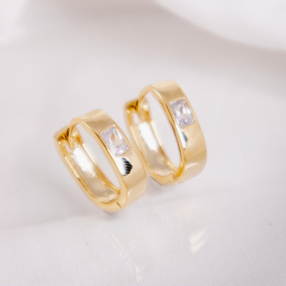 Gold Filled Diamond Huggie Hoop Earrings