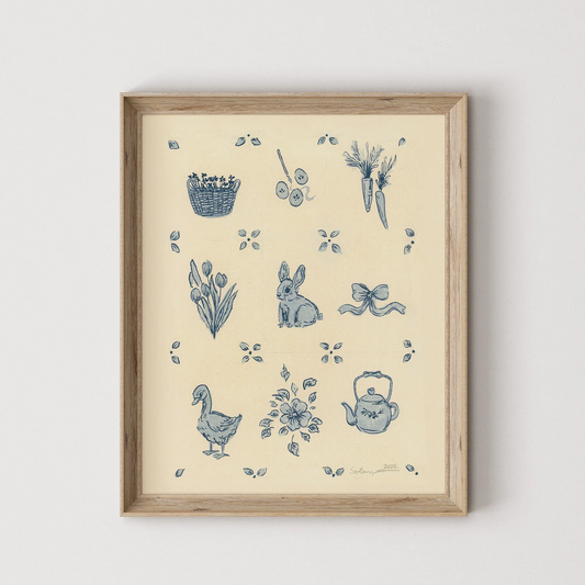 Blue Cottage Wall Art Print