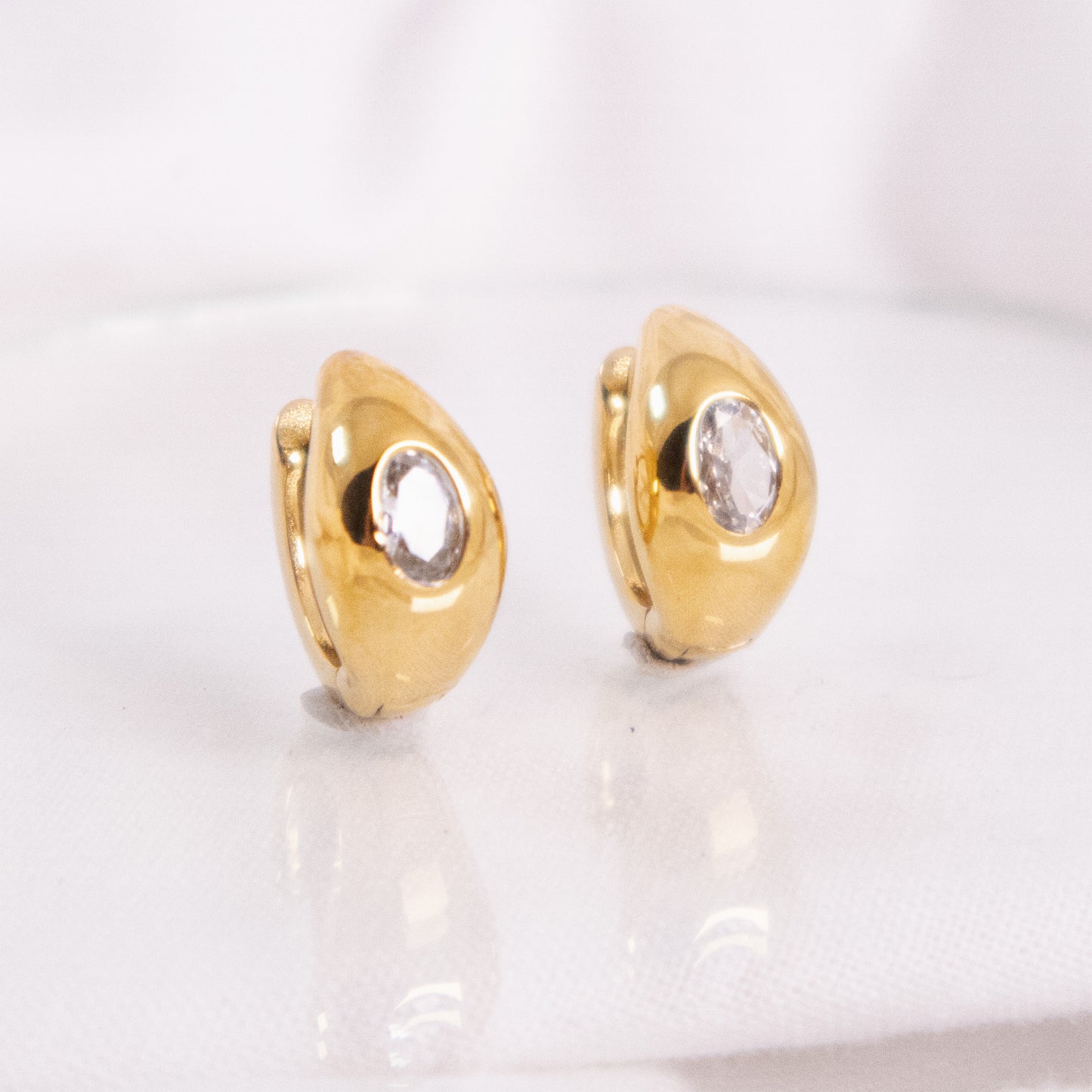 Oval Crystal Huggie Hoop Earrings