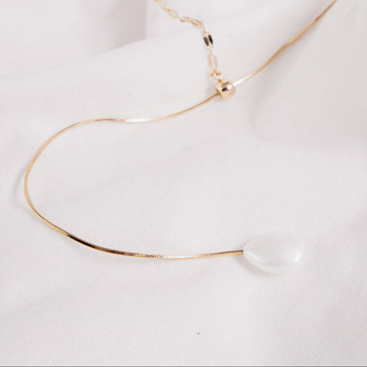 Mixed Chain Pearl Drop Necklace