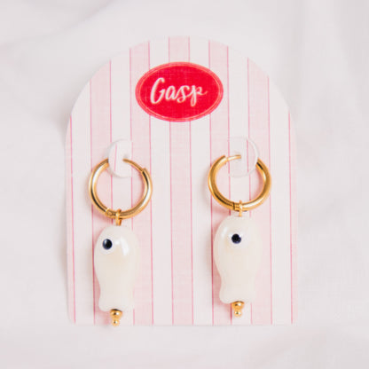 Gold Dipped White Fish Earrings