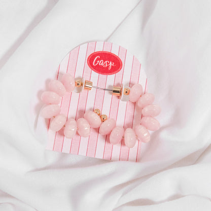 Pink Beaded Hoop Earrings