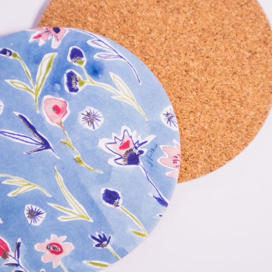 Blue Floral Cork Coaster