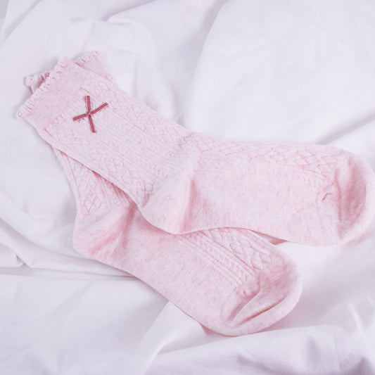 Pink Plaid Bow Socks