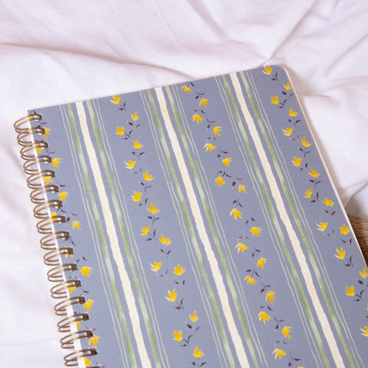Blue Floral Stripes Spiral Notebook