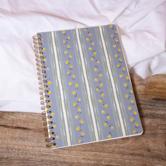Blue Floral Stripes Spiral Notebook